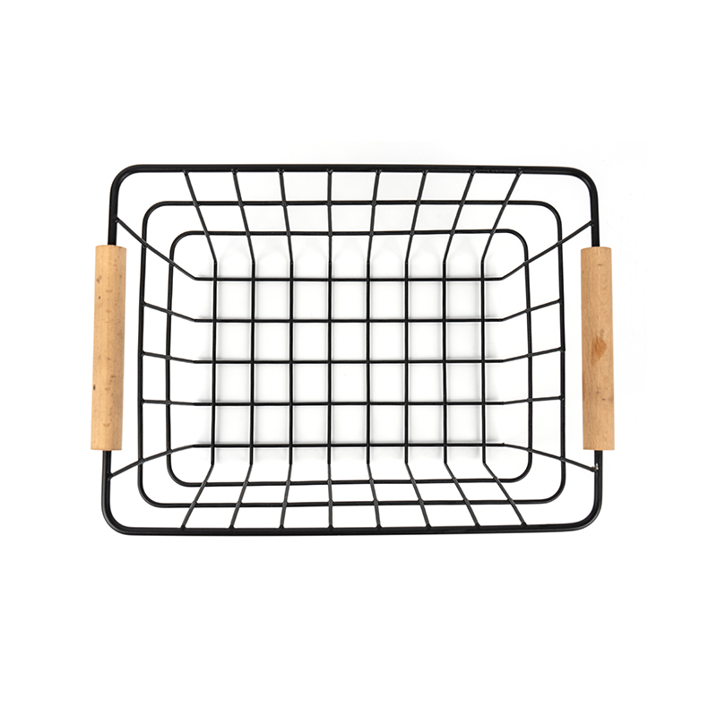 Paniers de rangement en fil métallique avec poignée en bois pour cuisine et garde-manger