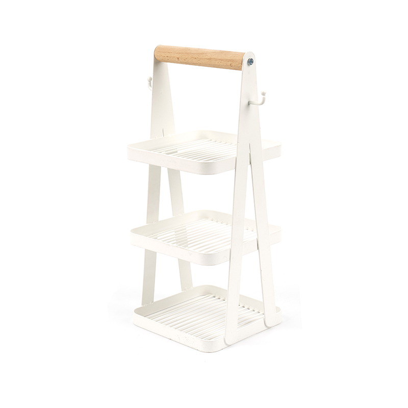 panier de rangement portable manche en bois à 3 couches
