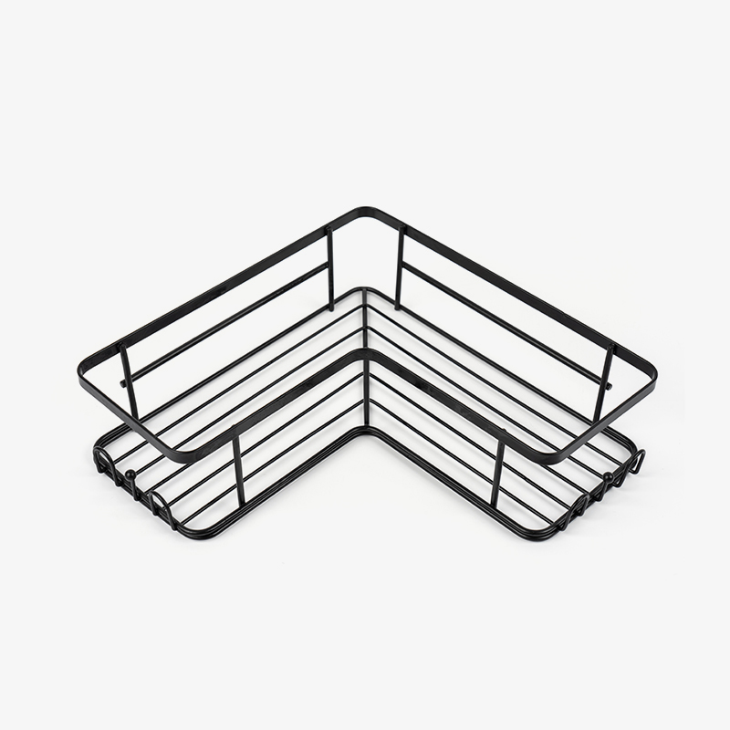 Support de douche d'angle noir fixé au mur en acier inoxydable