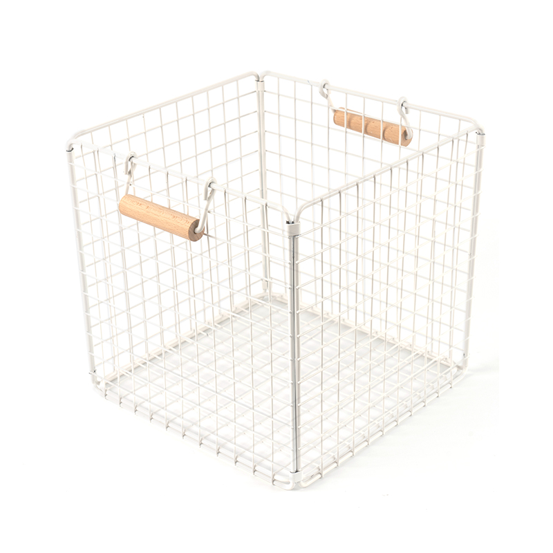 Paniers de rangement en fil métallique avec poignées en bois pour garde-manger