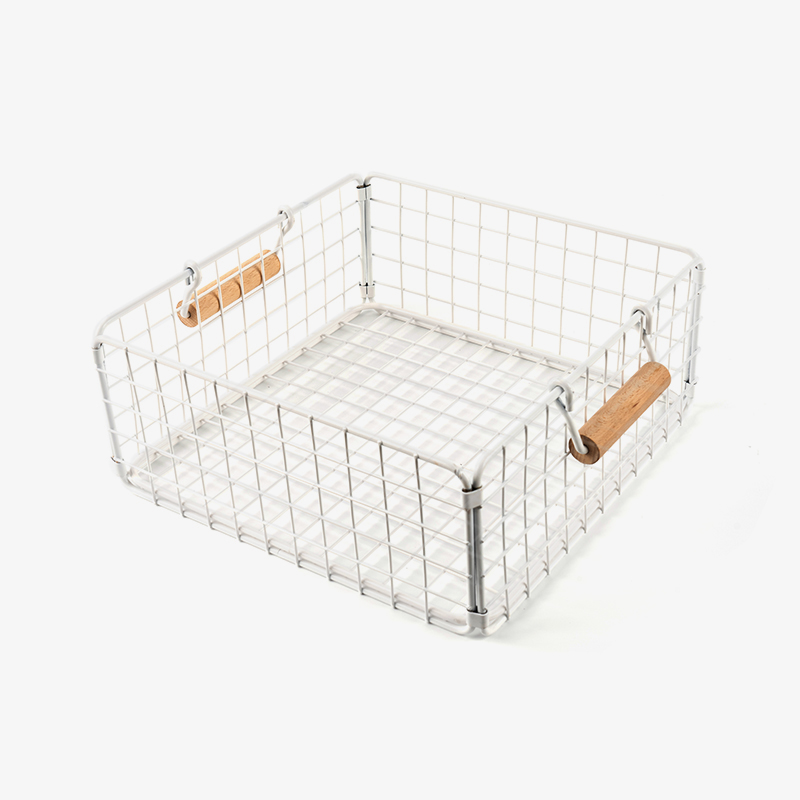 Paniers de rangement en fil blanc avec poignées en bois pour garde-manger et armoires