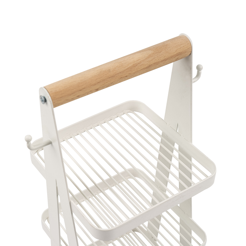 panier de rangement portable manche en bois à 3 couches