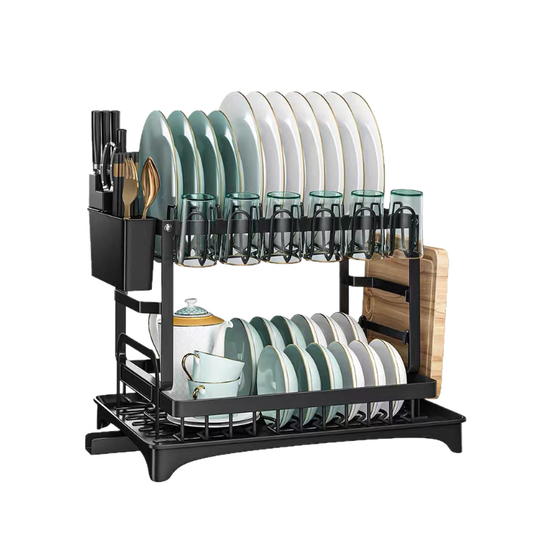 Égouttoir à vaisselle en acier inoxydable à 2 niveaux avec égouttoir